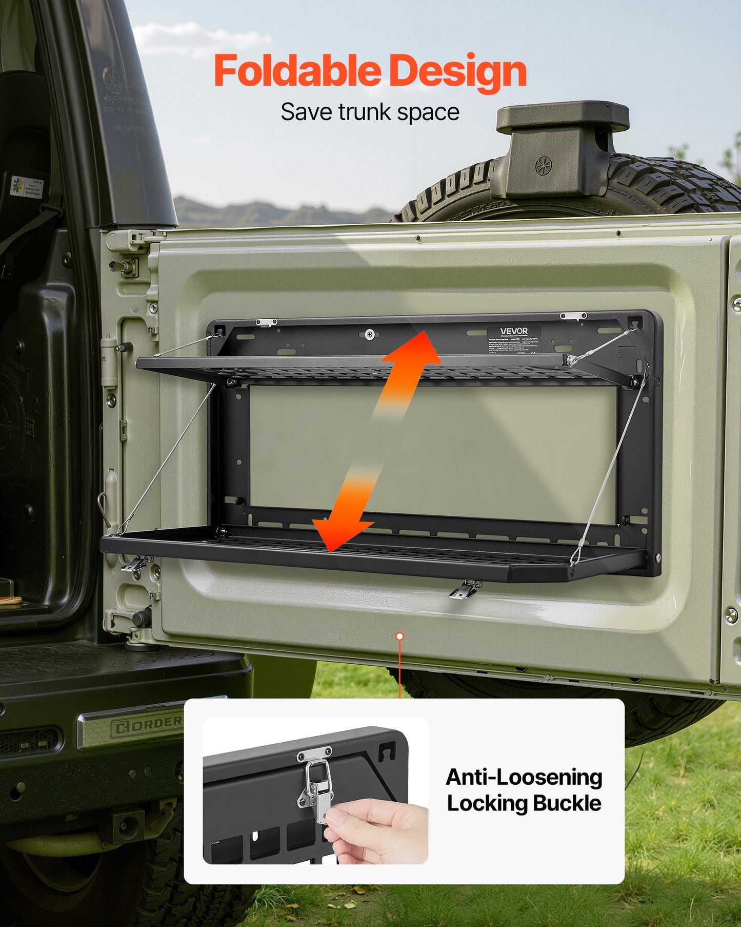 Tailgate Table, for 2007-2024 Jeep Wrangler JK, 100 lbs, Carbon Steel Foldable Molle Panel Double-Layer Drop Down Table, Rear Cargo Storage Rack Shelf Luggage Holder Carrier Camping Accessories
