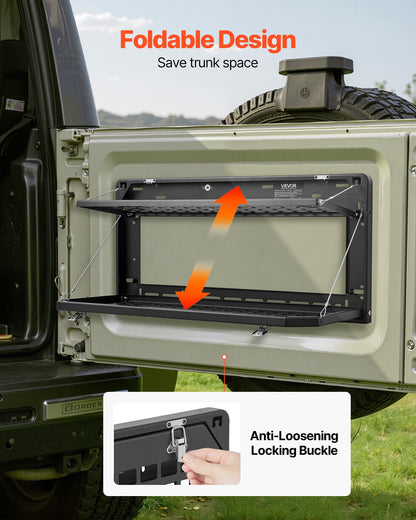 Tailgate Table, for 2007-2024 Jeep Wrangler JK, 100 lbs, Carbon Steel Foldable Molle Panel Double-Layer Drop Down Table, Rear Cargo Storage Rack Shelf Luggage Holder Carrier Camping Accessories