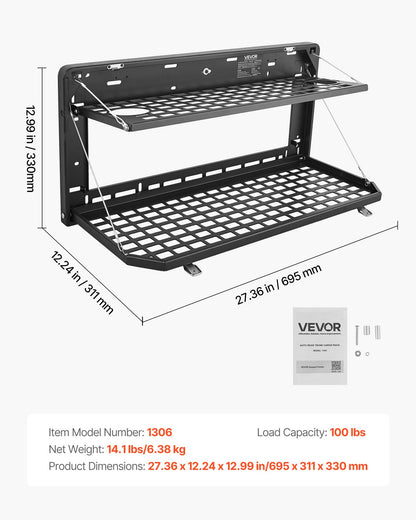 Tailgate Table, for 2007-2024 Jeep Wrangler JK, 100 lbs, Carbon Steel Foldable Molle Panel Double-Layer Drop Down Table, Rear Cargo Storage Rack Shelf Luggage Holder Carrier Camping Accessories