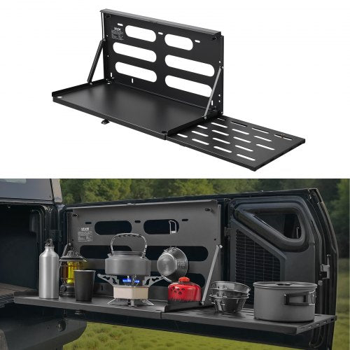 Tailgate Table, for 2007-2024 Jeep Wrangler JK, 88 lbs Capacity, Carbon Steel Foldable Molle Panel Drop Down Table, Rear Door Cargo Storage Rack Shelf Luggage Holder Carrier Camping Accessories