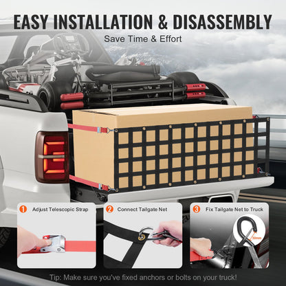 Tailgate Net Pickup Truck Tailgate Net 54" x 18" Adjustable for Trucks