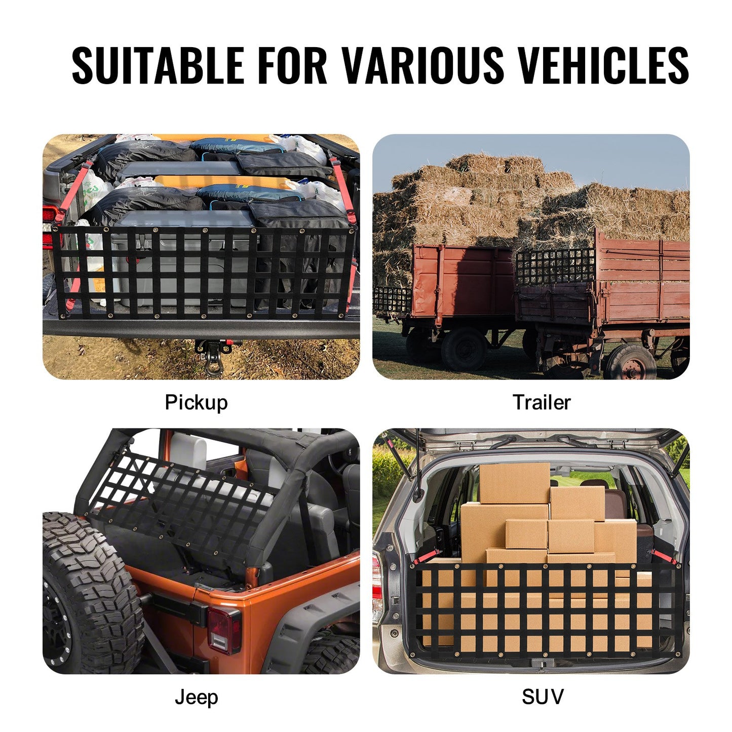 Tailgate Net, 54 in x 18 in, Heavy Duty Cargo Net for Truck Bed with 4 Adjustable Telescopic Straps, Extendable & Durable, Flexible Adjustment, Suitable for Pickup, Trailer, Truck, Jeep, SUV