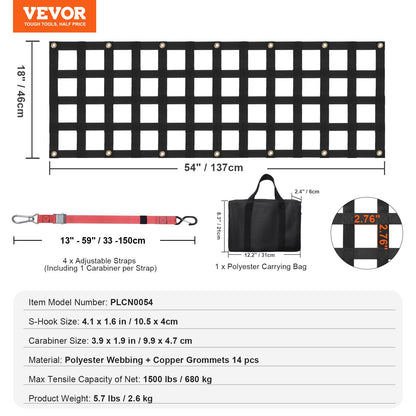 Tailgate Net, 54 in x 18 in, Heavy Duty Cargo Net for Truck Bed with 4 Adjustable Telescopic Straps, Extendable & Durable, Flexible Adjustment, Suitable for Pickup, Trailer, Truck, Jeep, SUV