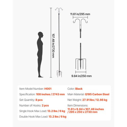 Double Shepherds Hook 8-pack 2730 mm Robust Bird Feeder Pole | EU