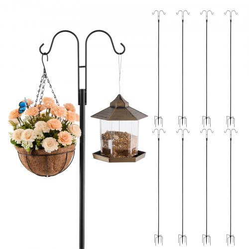 Double Shepherds Hooks for Outdoor, 8 Pack 108 Inch Heavy Duty Bird Feeder Pole, 3/4 Inch Thick Garden Hooks for Hanging Hummingbird Feeder, Plant Baskets, Solar Light Lanterns,Wind Chimes