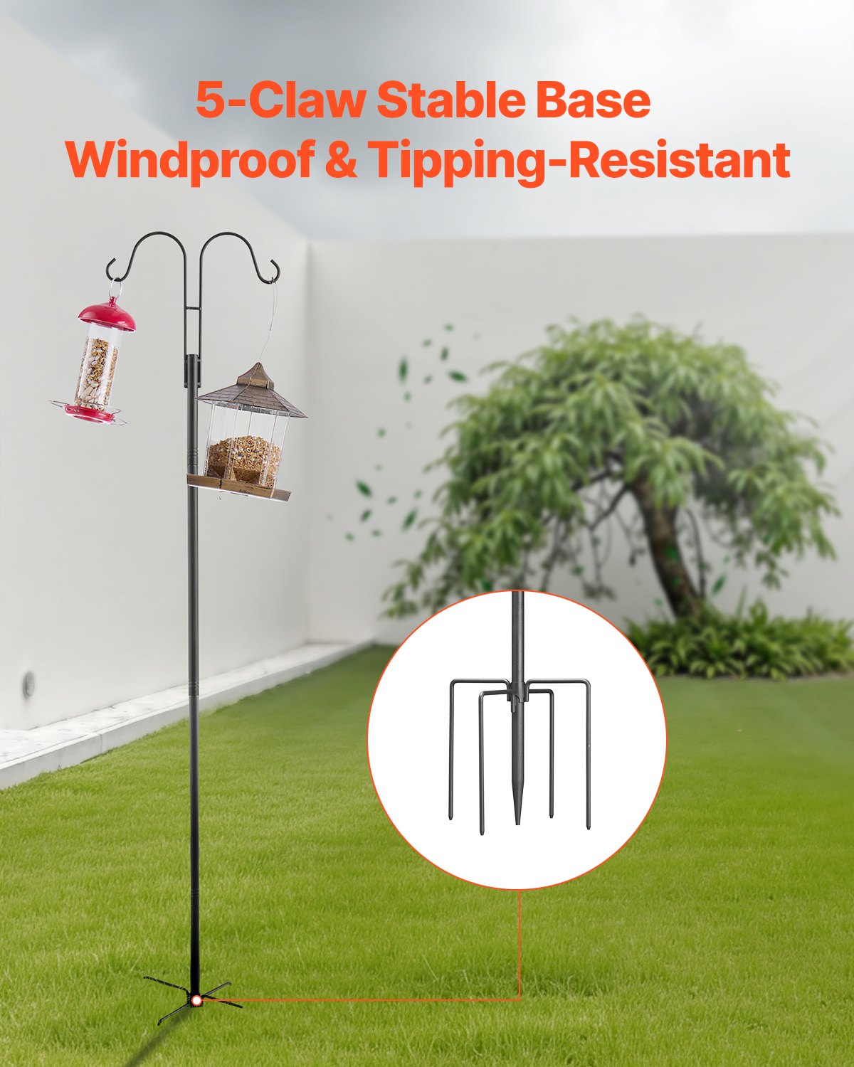 Double Shepherds Hooks for Outdoor, 8 Pack 108 Inch Heavy Duty Bird Feeder Pole, 3/4 Inch Thick Garden Hooks for Hanging Hummingbird Feeder, Plant Baskets, Solar Light Lanterns,Wind Chimes