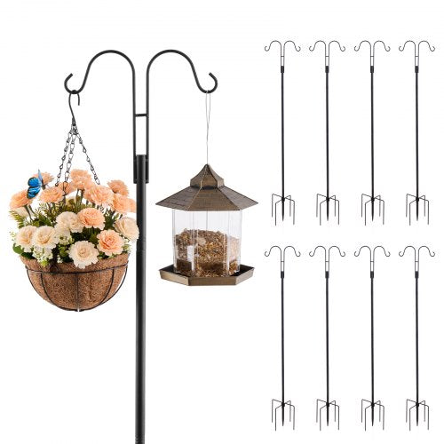Double Shepherds Hooks for Outdoor, 8 Pack 60 Inch Heavy Duty Bird Feeder Pole, 3/4 Inch Thick Garden Hooks for Hanging Hummingbird Feeder, Plant Baskets, Solar Light Lanterns,Wind Chimes