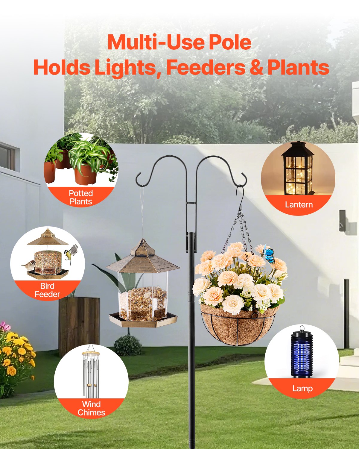 Double Shepherds Hooks for Outdoor, 8 Pack 60 Inch Heavy Duty Bird Feeder Pole, 3/4 Inch Thick Garden Hooks for Hanging Hummingbird Feeder, Plant Baskets, Solar Light Lanterns,Wind Chimes