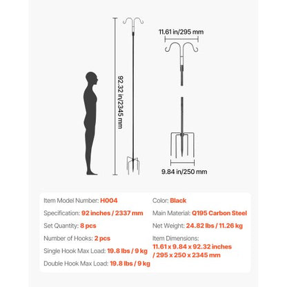 Double Shepherds Hook 8-pack 2345 mm Robust Bird Feeder Pole | EU