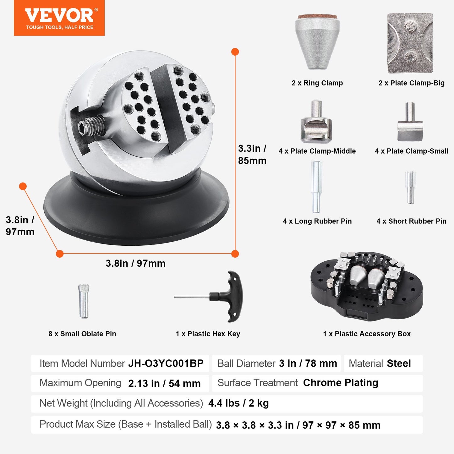 Ball Vise, 3" Engraving Setting Tool, 360° Rotation Engraving Block Vise, 30 PCS Attachment Jewelry Engraving Block Tools Standard Block for Gemstone Inlay and Small-Scale Engraving