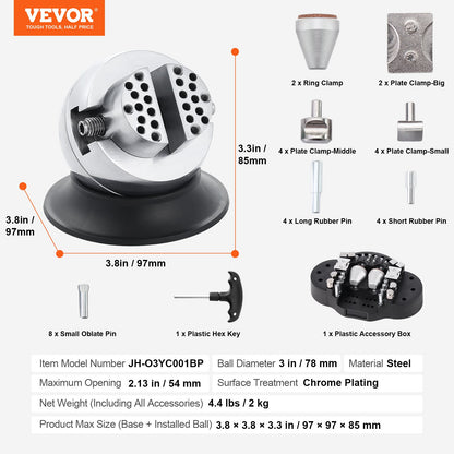 Ball Vise, 3" Engraving Setting Tool, 360° Rotation Engraving Block Vise, 30 PCS Attachment Jewelry Engraving Block Tools Standard Block for Gemstone Inlay and Small-Scale Engraving