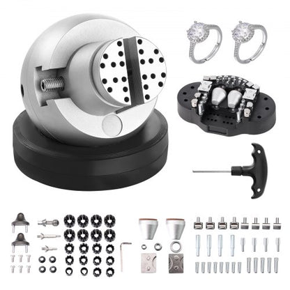 Ball Vise, 5" Engraving Setting Tool, 360° Rotation Engraving Block Vise, 69 PCS Attachment Jewelry Engraving Block Tools Standard Block for Gemstone Inlay and Small-Scale Engraving