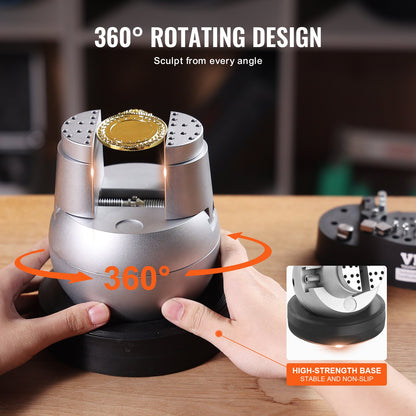 Ball Vise, 5" Engraving Setting Tool, 360° Rotation Engraving Block Vise, 69 PCS Attachment Jewelry Engraving Block Tools Standard Block for Gemstone Inlay and Small-Scale Engraving