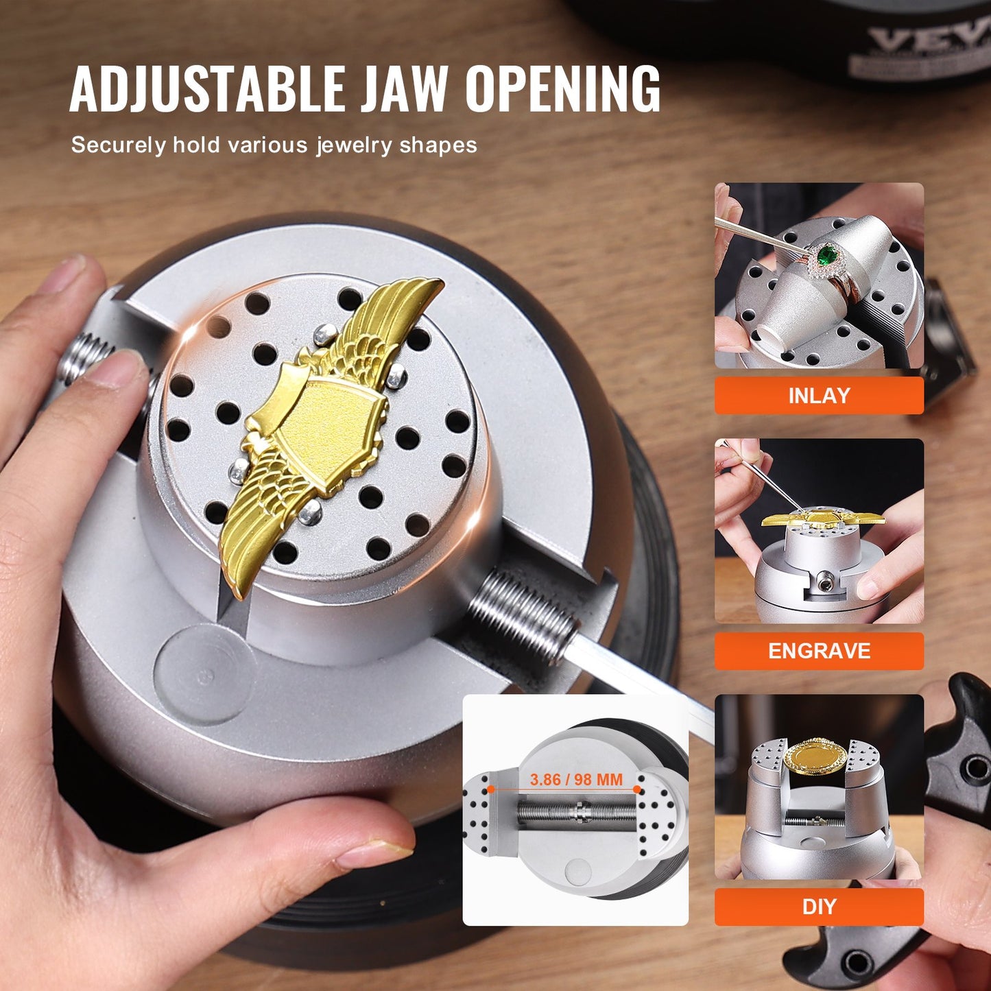 Ball Vise, 5" Engraving Setting Tool, 360° Rotation Engraving Block Vise, 69 PCS Attachment Jewelry Engraving Block Tools Standard Block for Gemstone Inlay and Small-Scale Engraving