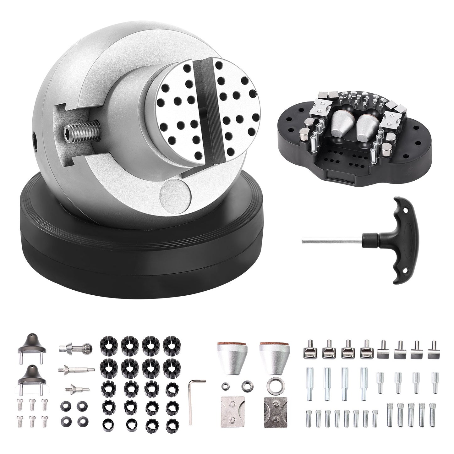 Ball Vise, 5" Engraving Setting Tool, 360° Rotation Engraving Block Vise, 69 PCS Attachment Jewelry Engraving Block Tools Standard Block for Gemstone Inlay and Small-Scale Engraving