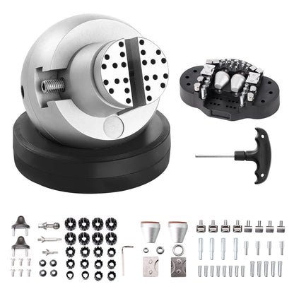 Ball Vise, 5" Engraving Setting Tool, 360° Rotation Engraving Block Vise, 69 PCS Attachment Jewelry Engraving Block Tools Standard Block for Gemstone Inlay and Small-Scale Engraving