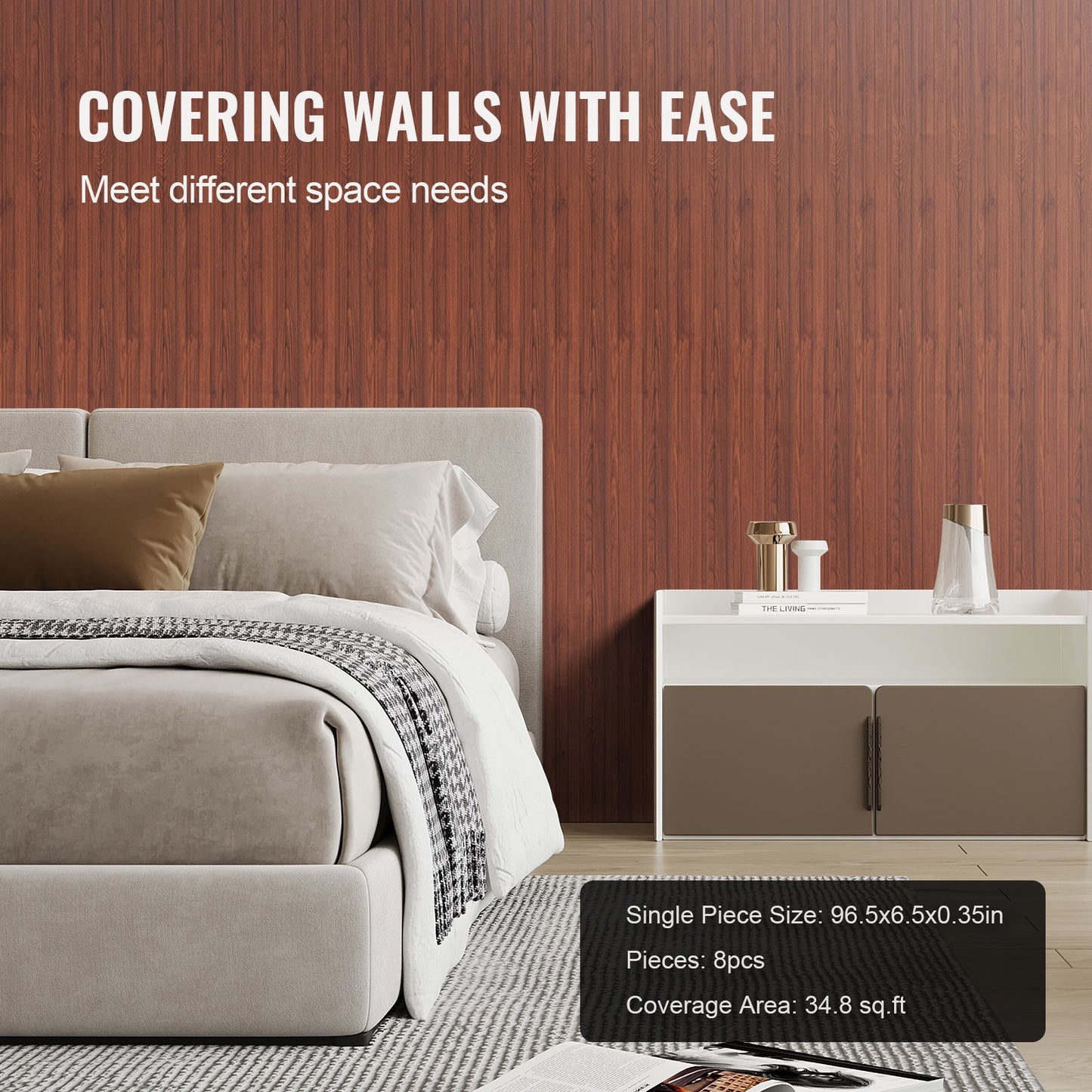 Holzlamellen Akustikpaneele 8 Stück 96 x 6 Zoll für moderne Wand Schwarznuss