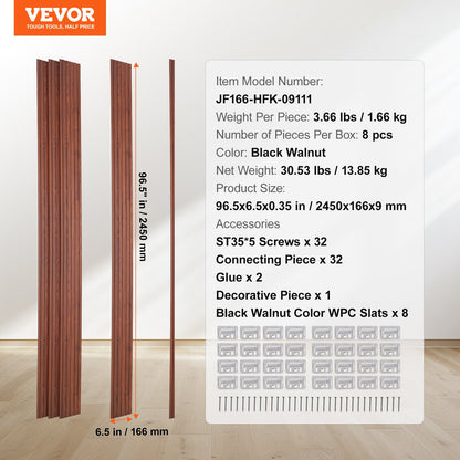 Holzlamellen Akustikpaneele 8 Stück 96 x 6 Zoll für moderne Wand Schwarznuss