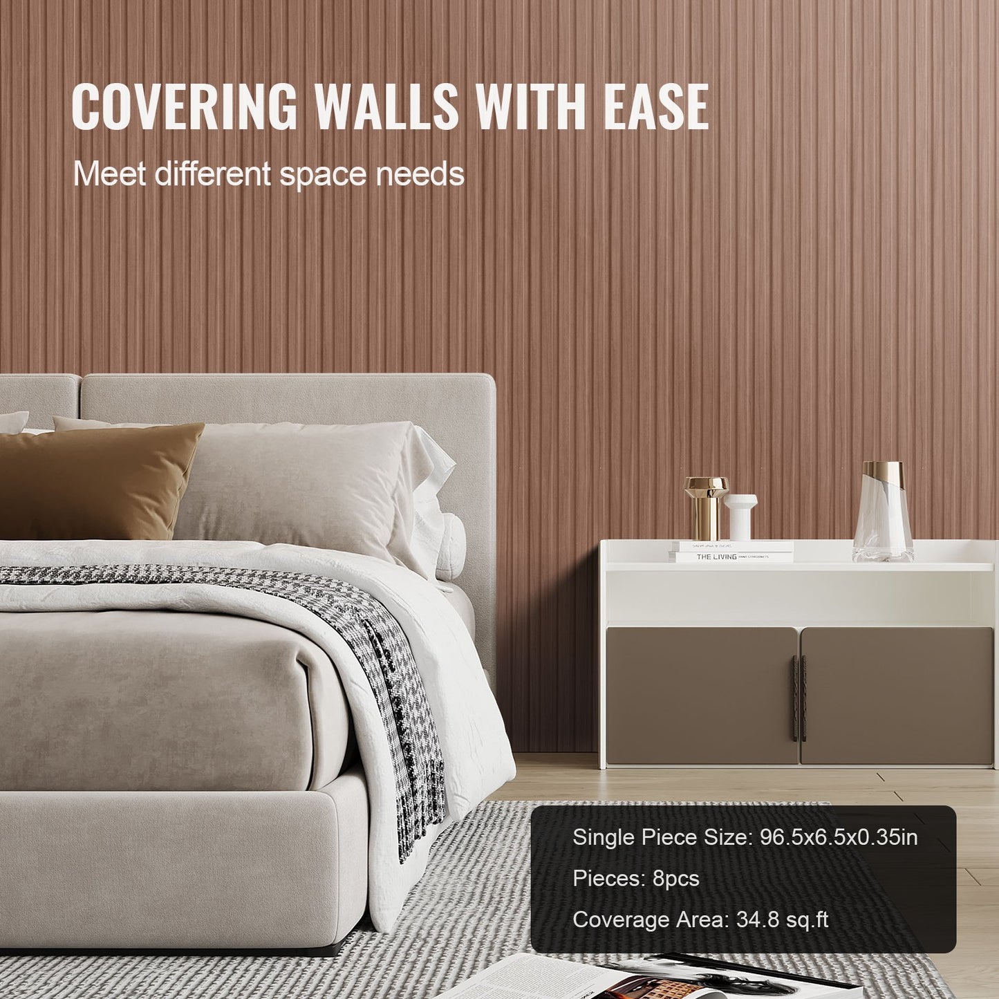 Holzlamellen Akustikpaneele 8 Stück 96 x 6 Zoll WPC für moderne Wand graue Eiche