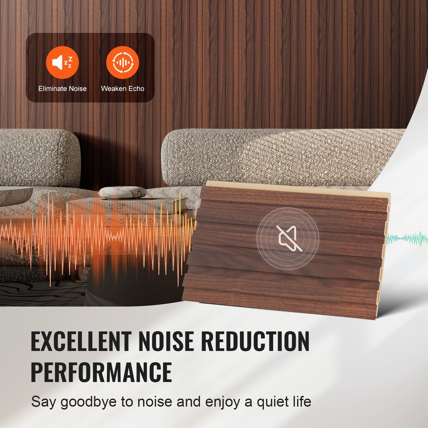 Trälameller akustikpaneler 8 st 96 x 6 tum WPC för modern vägg mörk teak