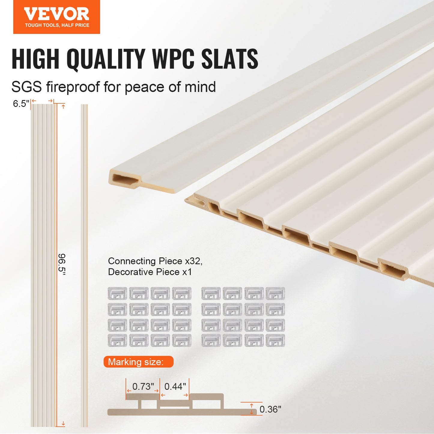 Holzlamellen Akustikpaneele 8 Stück 96 x 6 Zoll für moderne Wand mattweiß