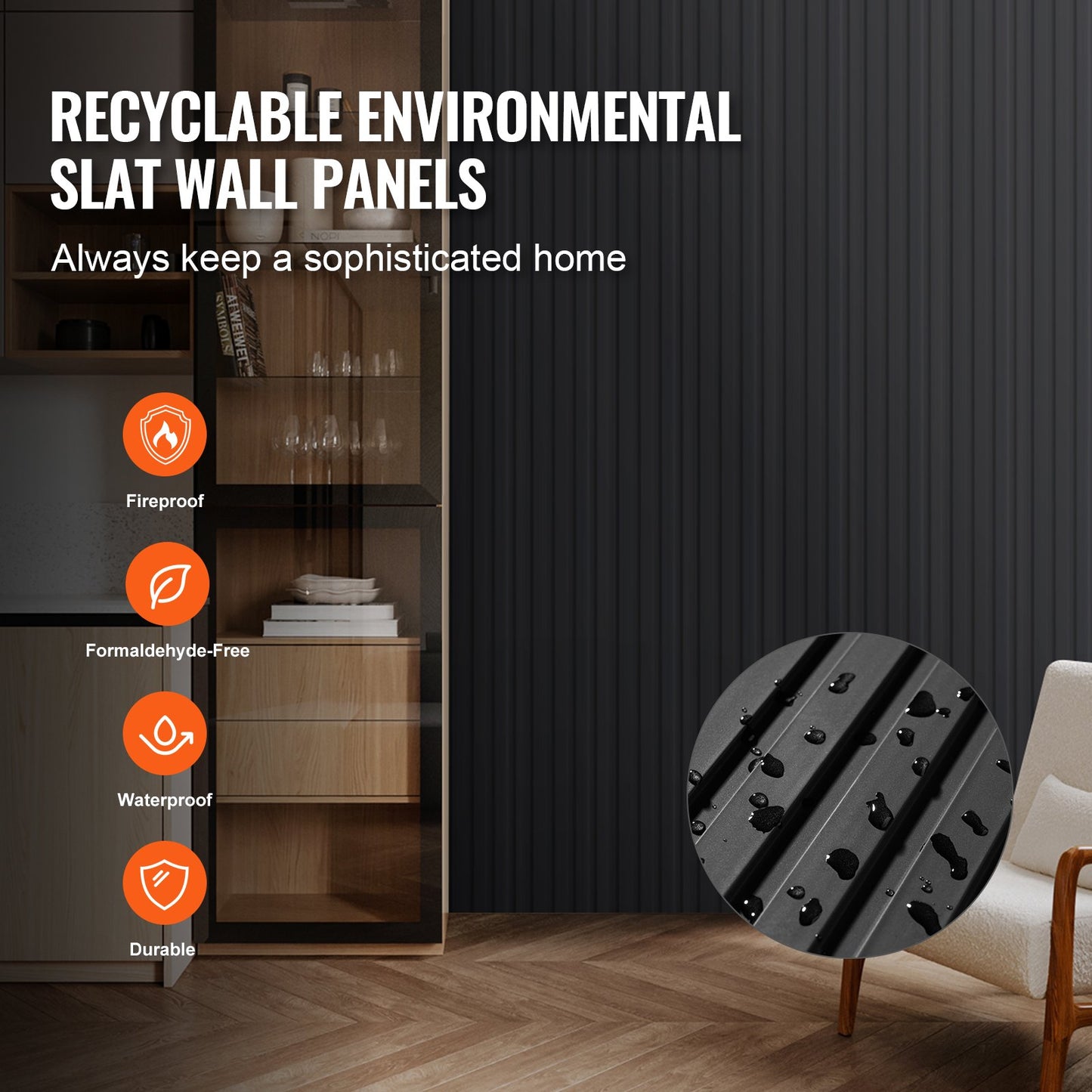 Holzlamellen Akustikpaneele 8 Stück 96 x 6 Zoll für moderne Wand Mattschwarz