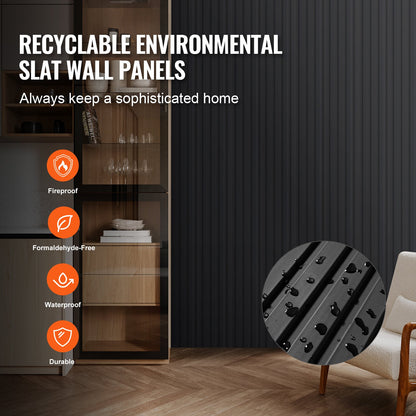 Holzlamellen Akustikpaneele 8 Stück 96 x 6 Zoll für moderne Wand Mattschwarz