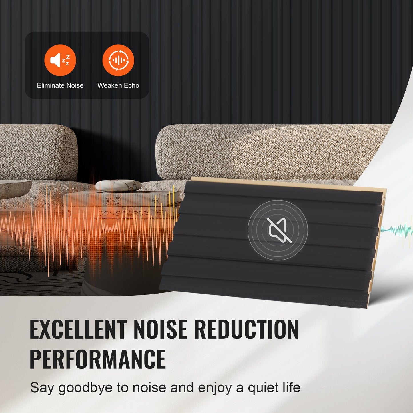 Holzlamellen Akustikpaneele 8 Stück 96 x 6 Zoll für moderne Wand Mattschwarz