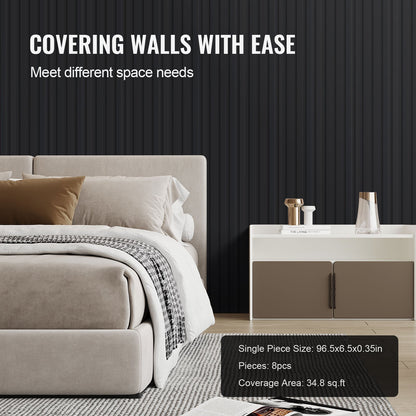 Holzlamellen Akustikpaneele 8 Stück 96 x 6 Zoll für moderne Wand Mattschwarz