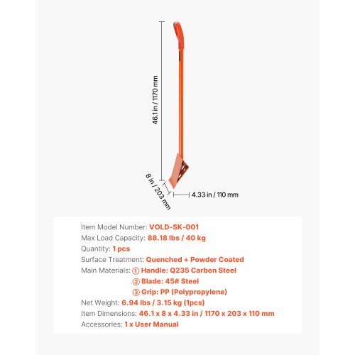 Takpannspade 1-pack, D-greppshandtag för takpannor, hög hårdhet 45# stål och lätt, enkelt att riva av tak och spikverktyg, perfekt för kommersiellt och bostadsbruk, orange |  EU