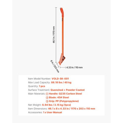 Takpannspade 1-pack, D-greppshandtag för takpannor, hög hårdhet 45# stål och lätt, enkelt att riva av tak och spikverktyg, perfekt för kommersiellt och bostadsbruk, orange |  EU