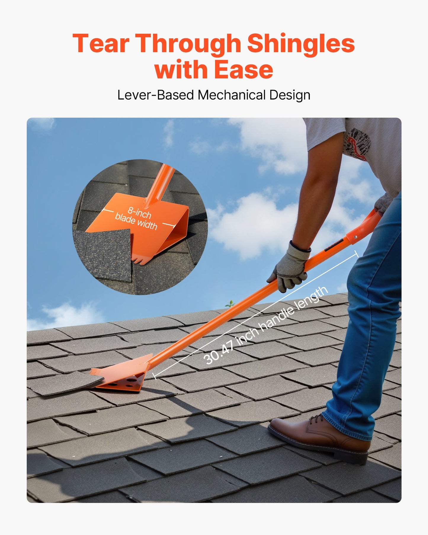 Shingle Shovel 4 Pack, D-Grip Handle Shingle Roof Ripper, High Hardness 45# Steel & Lightweight Easy Tearing Off Roofing & Nails Tool, ideal for Commercial and Residential Use,Orange