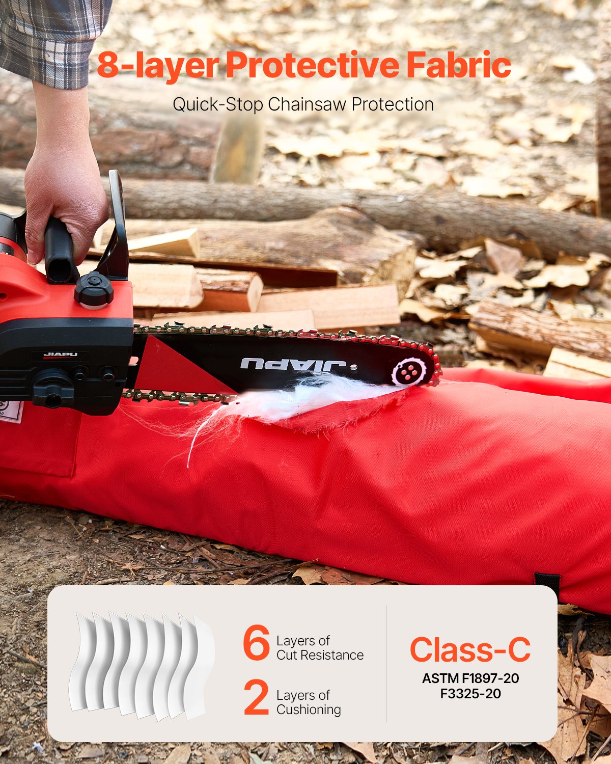 Apron Style Chainsaw Chaps, Class C, 8 Layers Chainsaw Pants with Adjustable Belt & Gear Pocket, Chain Saw Chaps for Men/Women, Chainsaw Safety Equipment for Loggers Forest Workers, Large