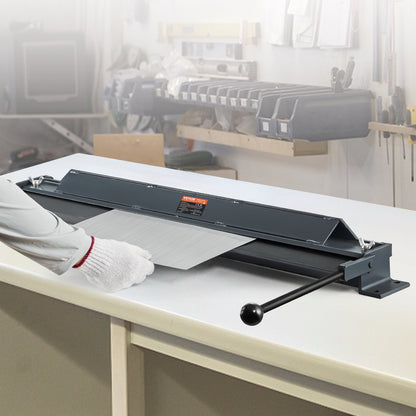 Box and Pan Brake, 48-Inch, 0-130 Degrees Sheet Metal Bending Brake, Portable Mini Metal Bender with 20 Gauge Low Carbon Steel 14 Gauge Aluminum Capacity Power Handle, for Metal Bending