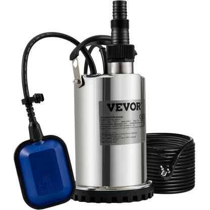 Submersible Water Pump, 550W 9500L/H, with 10m Cord and Automatic Bound Float Switch, Portable Stainless Steel for Clean, Empty Flooded Area, Swimming Pools, Hot Tubs, for Irrigation