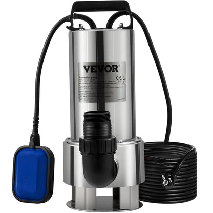 Submersible water pump, 1300W 20000L/H, with 10 m cord and automatic tied float switch, stainless steel and cast iron for dirty or clean, empty garden ponds, pools, hot tubs