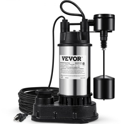1.5 HP Submersible Cast Iron and Steel Sump Pump, 6000 GPH Submersible Water Pump with Integrated Vertical Float Switch, for Basement Water Basin and Flooding Area Tested to UL Standards