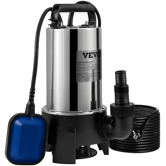Submersible water pump, 1100W 20000L/H, with 10m cord and automatic connected float switch, portable stainless steel for dirty or clean, drainage overflows, empty garden ponds, swimming pools, hot tubs