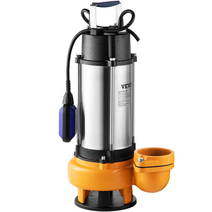 Tauchwasserpumpe, 2200 W, 60000 l/h, mit 10 m Kabel und automatisch angeschlossenem Schwimmerschalter, tragbarer Edelstahl für Schmutz- oder Sauberwasser, Entwässerungsüberläufe, leere Gartenteiche, Schwimmbäder, Whirlpools