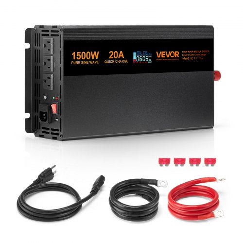 Sump Pump Battery Backup System, 1500W, Auto Switches to Battery Inverter for Continuous Sump Pump Operation, Pure Sine Wave, LCD Display, for Basement Protection Emergency and Power Outage