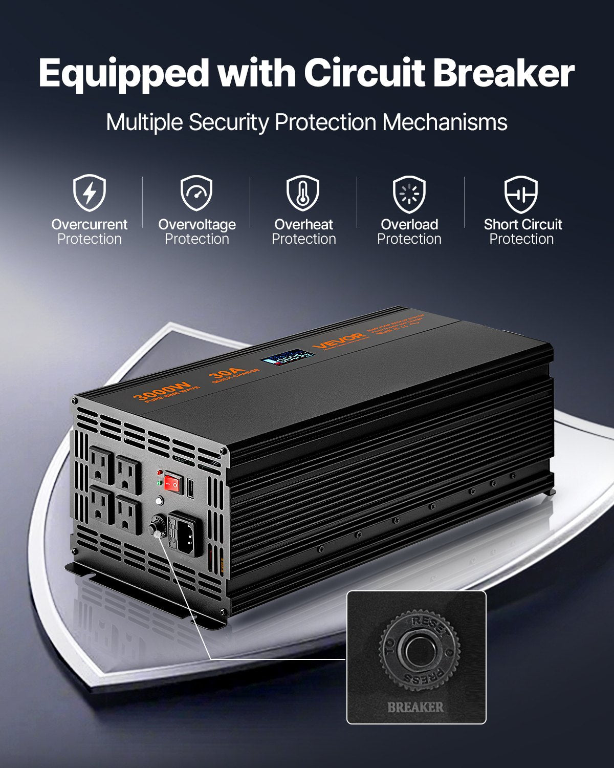 Sump Pump Battery Backup System, 3000W, Auto Switches to Battery Inverter for Continuous Sump Pump Operation, Pure Sine Wave, LCD Display, for Basement Protection Emergency and Power Outage