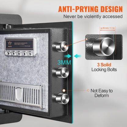 Safe, 1,2 Kubikfuß Heimtresor, Sicherheitsschrank aus Stahl mit digitalem Tastenfeld und 2 Schlüsseln, Schrankschließfach mit feuerfestem Gehäuse, schützt Bargeld, Gold, Schmuck, Dokumente für Zuhause, Hotel, 15,8 x 11,8 x 13,8 Zoll