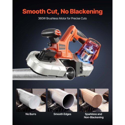 20V Bärbar Sladdlös Bandsåg 2,56 Tum Skärdjup 0-92 M/min Variabel Hastighet Borstlös Motor Med LED-Lampa För Sågning Av Stål, Aluminium, Kablar, Vinklingsjärn, PVC-Rör (Bara Verktyg)