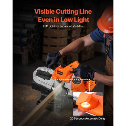 20V Bärbar Sladdlös Bandsåg 2,56 Tum Skärdjup 0-92 M/min Variabel Hastighet Borstlös Motor Med LED-Lampa För Sågning Av Stål, Aluminium, Kablar, Vinklingsjärn, PVC-Rör (Bara Verktyg)