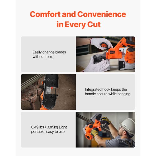 20V Bärbar Sladdlös Bandsåg 2,56 Tum Skärdjup 0-92 M/min Variabel Hastighet Borstlös Motor Med LED-Lampa För Sågning Av Stål, Aluminium, Kablar, Vinklingsjärn, PVC-Rör (Bara Verktyg)