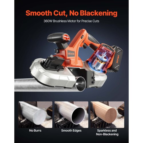 20V bärbar sladdlös bandsågsats med batteri och laddare, 65 x 65 mm sågdjup metallbandsåg med borstlös motor, 0-192 m/min variabel hastighet för sågning av metall, trä |  EU