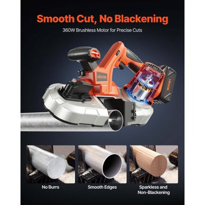 20V bärbar sladdlös bandsågsats med batteri och laddare, 65 x 65 mm sågdjup metallbandsåg med borstlös motor, 0-192 m/min variabel hastighet för sågning av metall, trä |  EU