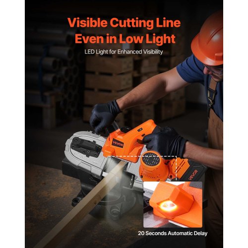 20V bärbar sladdlös bandsågsats med batteri och laddare, 65 x 65 mm sågdjup metallbandsåg med borstlös motor, 0-192 m/min variabel hastighet för sågning av metall, trä |  EU