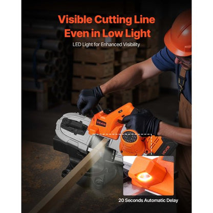 20V bärbar sladdlös bandsågsats med batteri och laddare, 65 x 65 mm sågdjup metallbandsåg med borstlös motor, 0-192 m/min variabel hastighet för sågning av metall, trä |  EU