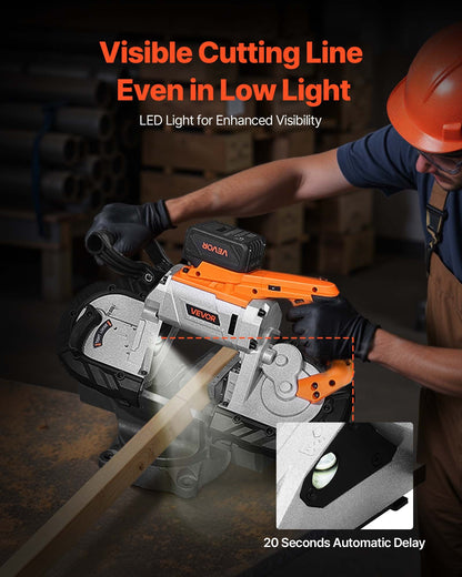 20V Portable Band Saw Kit, 5 Inches Deep Cut, AC 110V, 360W Bandsaw with Brushless Motor, 4.0 Ah Battery, Cordless and Compact Portaband, 0-120 m/min Variable Speed, for Cutting Metal, Wood